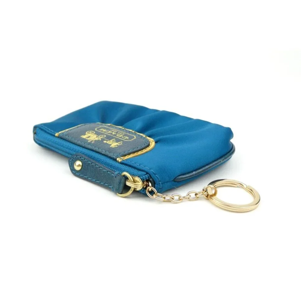 Coach Amanda Teal Satin Mini‎ Skinny Zip Coin Purse 42030